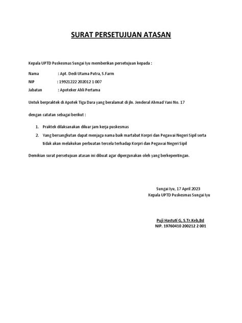 Format Surat Persetujuan Atasan