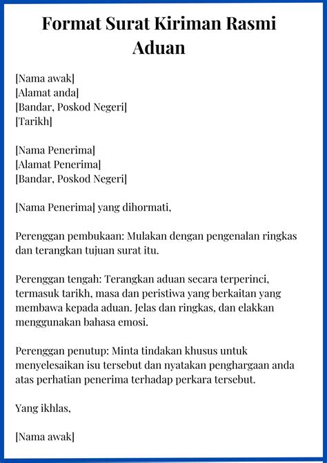 Format Surat Rasmi Aduan