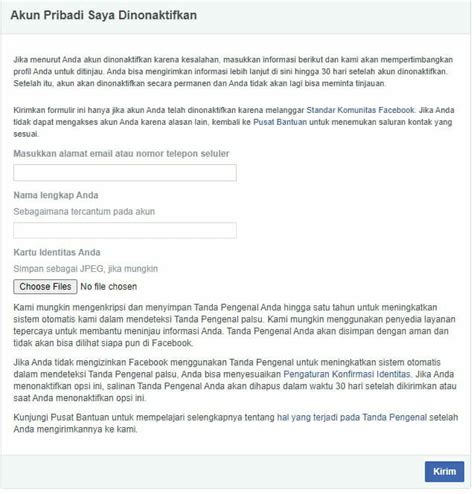 Formulir Pengajuan Facebook
