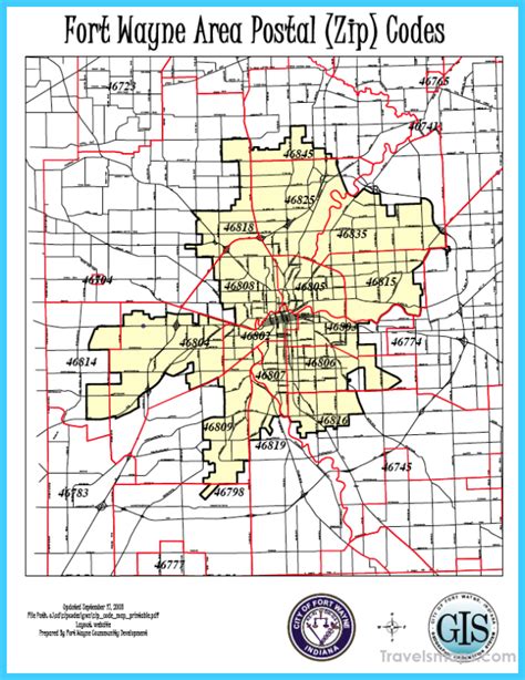 Fort Wayne Indiana Zip Code Wall Map (Red Line Style) by MarketMAPS
