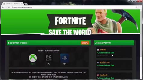 FORTNITE SAVE THE WORLD REDEEM CODE FREE PS4 XBOX PC YouTube