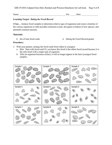 Section 17 1 the Fossil Record Worksheet Answer Key