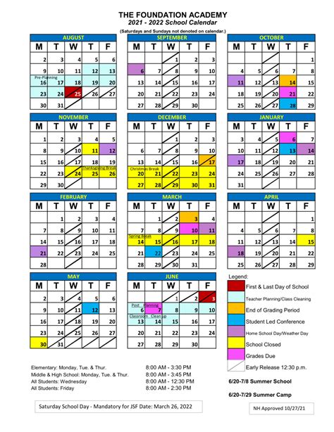 Foundations Academy Calendar