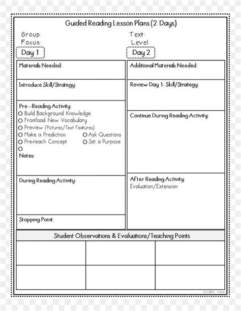 Fountas And Pinnell Guided Reading Lesson Plan Template