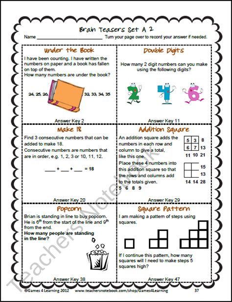 Fourth Grade Maths Brain Teasers For Kids