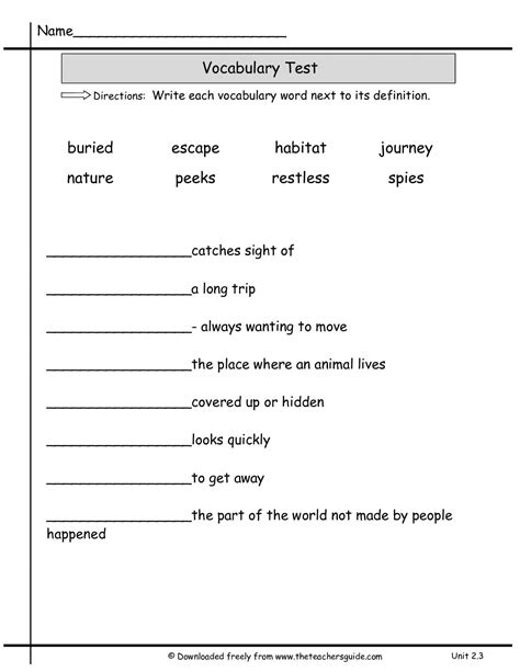 Fourth Grade Vocabulary Worksheets