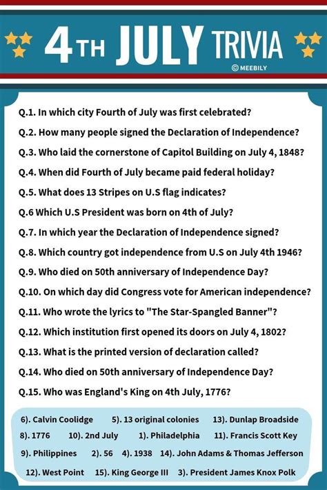 Fourth Of July Trivia Printable With Answers