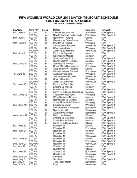 Fox Sports World Cup Schedule Printable