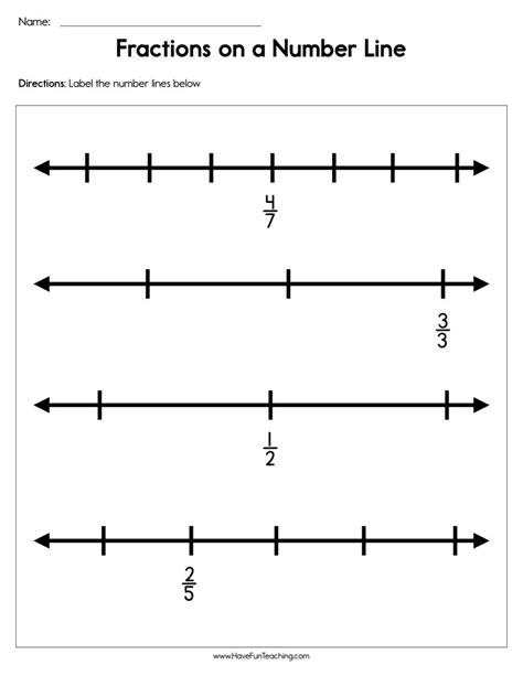 Fraction Number Lines Worksheets