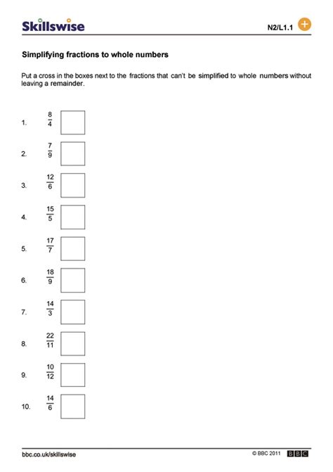 Fractions As Whole Numbers Worksheet