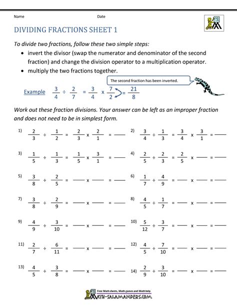 Fractions And Division Worksheets