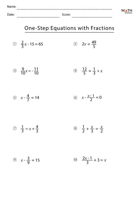 Fractions In Equations Worksheet