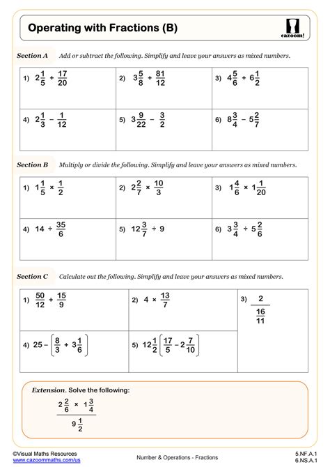 Fractions Operations Worksheet
