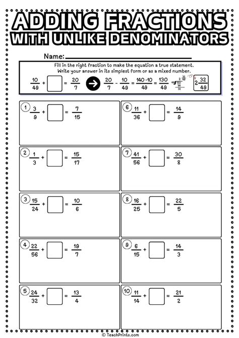Fractions Unlike Denominators Worksheet