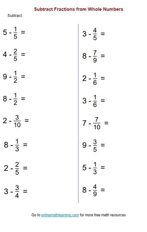 Fractions Whole Numbers Worksheets