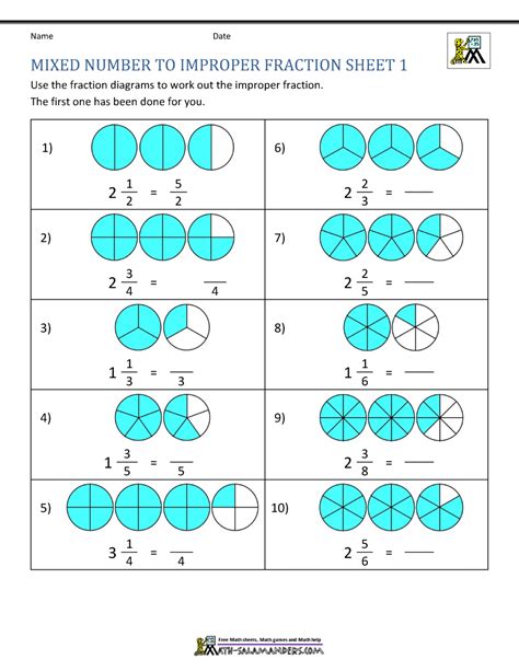 Fractions Worksheets Mixed Numbers