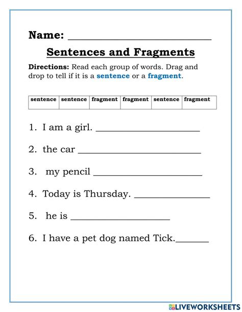 Fragments Vs Sentences Worksheets