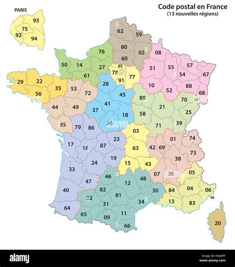 France 2Digit Postcodes Map 2017 (13 Regions Stock Vector pour 13