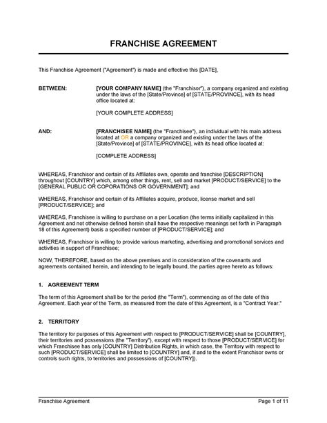 Franchise Purchase Agreement Template