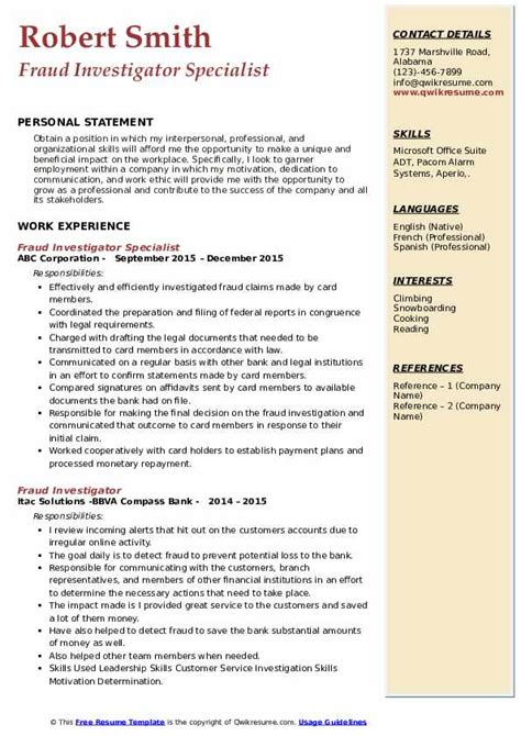 Fraud Investigator Resume Sample