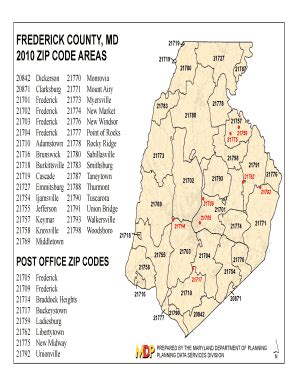 Frederick County, MD Zip Code Wall Map Red Line Style by MarketMAPS