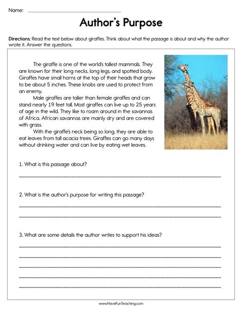 Free Authors Purpose Worksheets