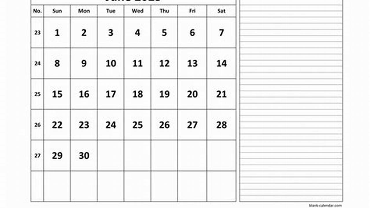 Free Calendar 2025 Printable June With Notes Free
