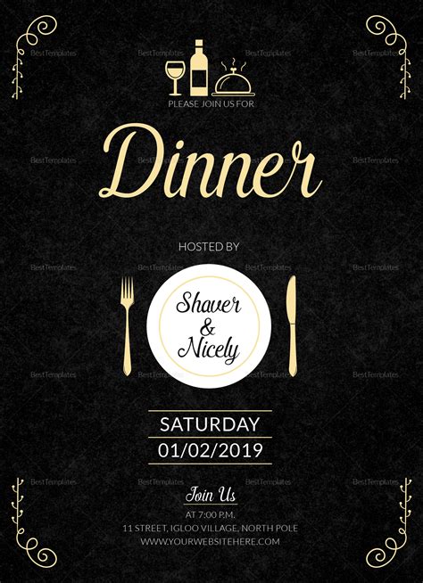 Free Fancy Dinner Invitation Template in MS Word, Publisher