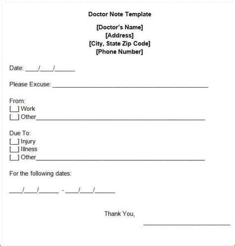 Free Doctors Note Template Word