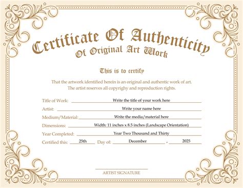 Free Editable Certificate Of Authenticity Template