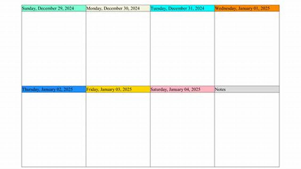 Free Excel Weekly Calendar Template 2025