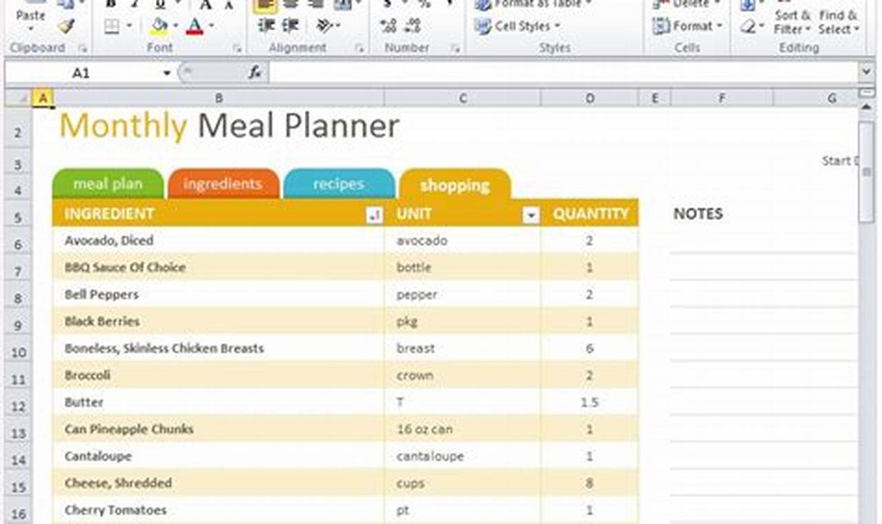 Free Excel Templates for Meal Planning and Tracking