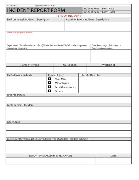 Free Incident Report Form Template