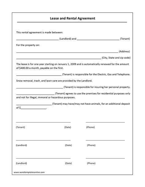 Free Lease Agreement Template Word Doc