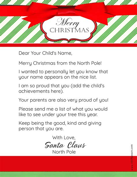 Free Letter From Santa Printable Template