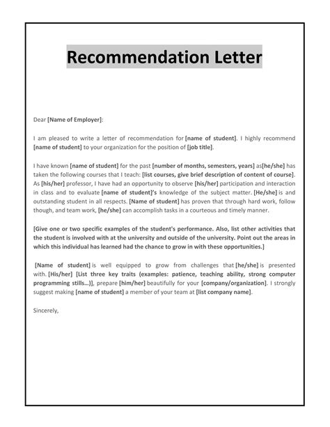 Free Letters Of Recommendation Template