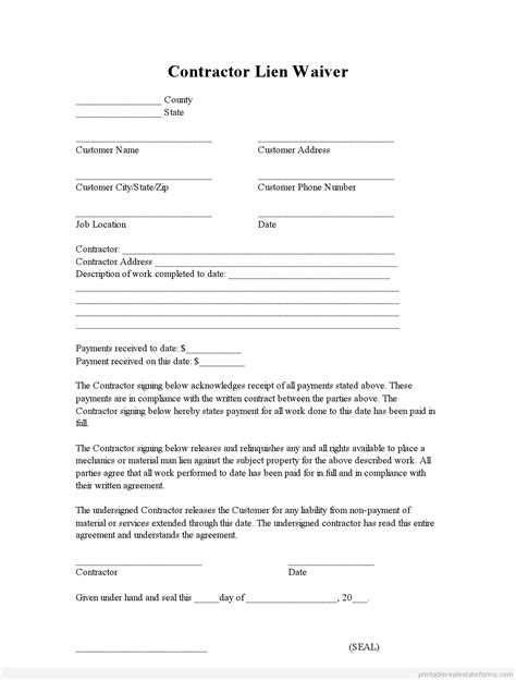Free Lien Waiver Forms Free Pdf Templates To Download