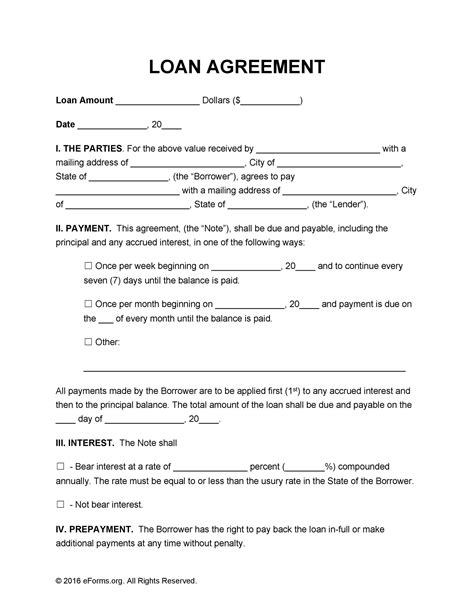 Free Loan Agreement Form Template