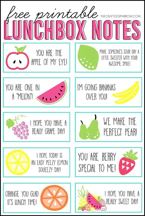 Free Lunch Notes Printables