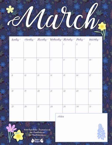 Free March Calendar Template
