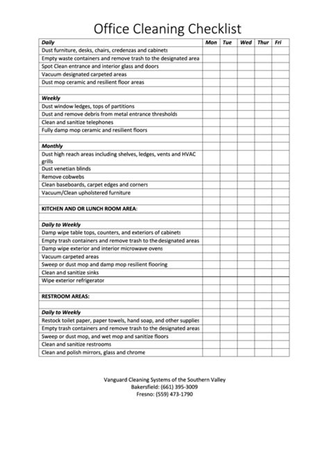 Free Office Cleaning Checklist Templates