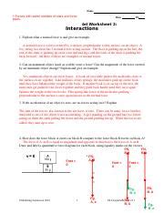Free Particle Model Worksheet 2 Interactions