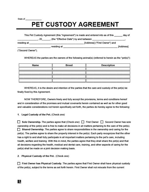 Free Pet Custody Agreement Template