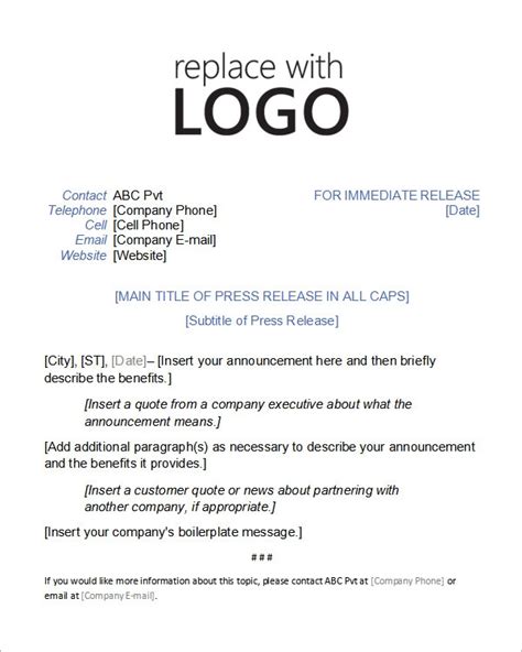 Free Press Release Template Word