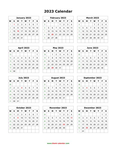 Free Printable 12 Month Calendar On One Page 2023