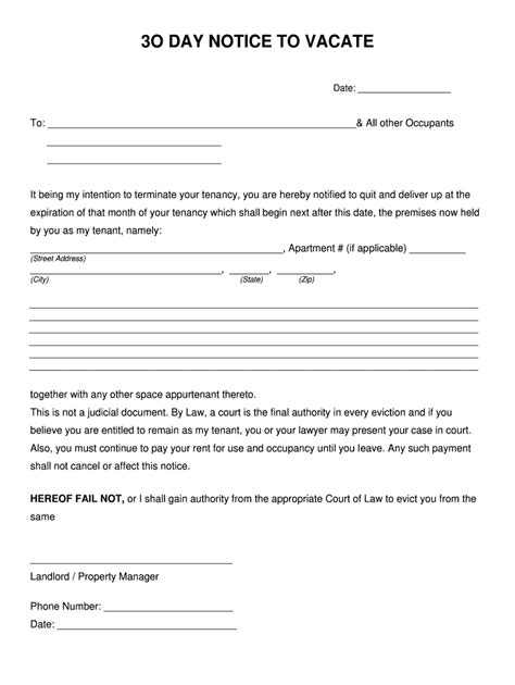 Free Printable 30 Day Notice To Vacate