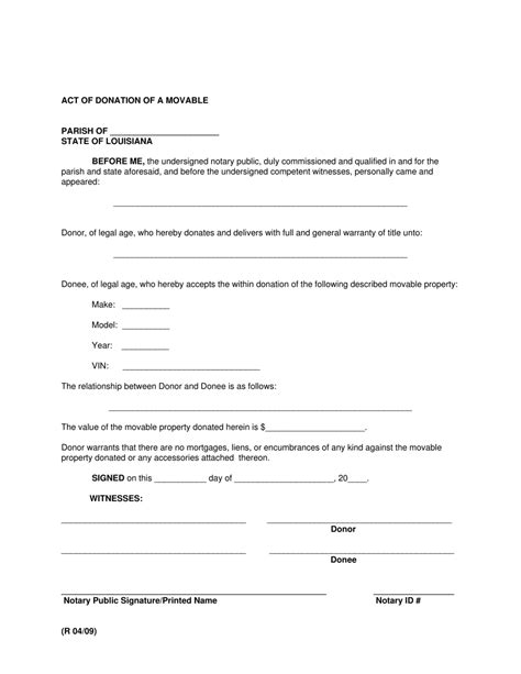 Free Printable Act Of Donation Form Louisiana