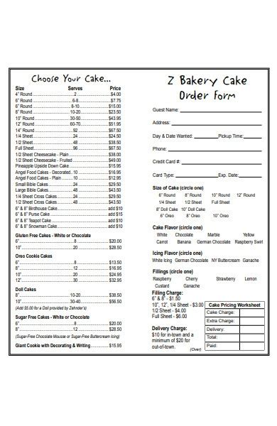 Free Printable Bakery Order Forms