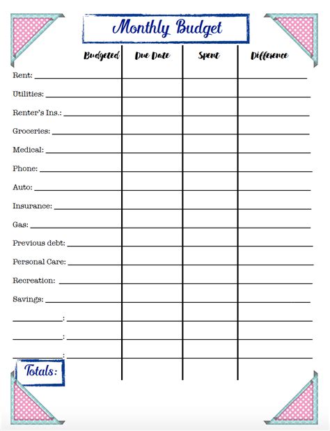 Free Printable Budget Forms