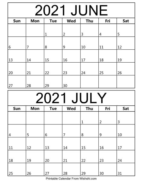 Free Printable Calendar July 2021 To June 2022